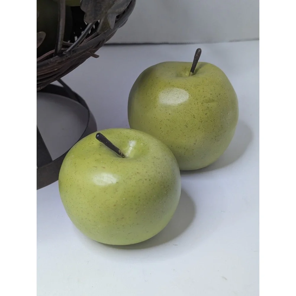 Realistic Vintage Faux Fruit Bowl Metal Basket 16 Pc Kitchen Grapes Apples Pears